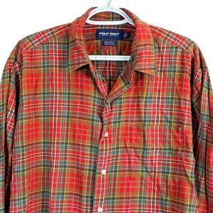 Vintage Polo Golf Ralph Lauren Marlowe Button Down Shirt Mens L Red Plaid Cotton